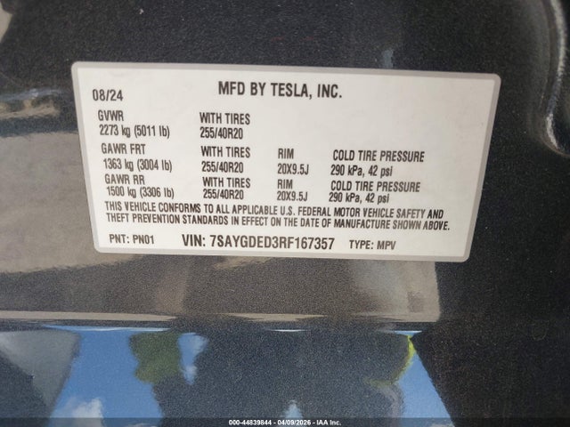 7SAYGDED3RF167357 Tesla Model Y Long Range Single Motor Rear-wheel Drive/rwd