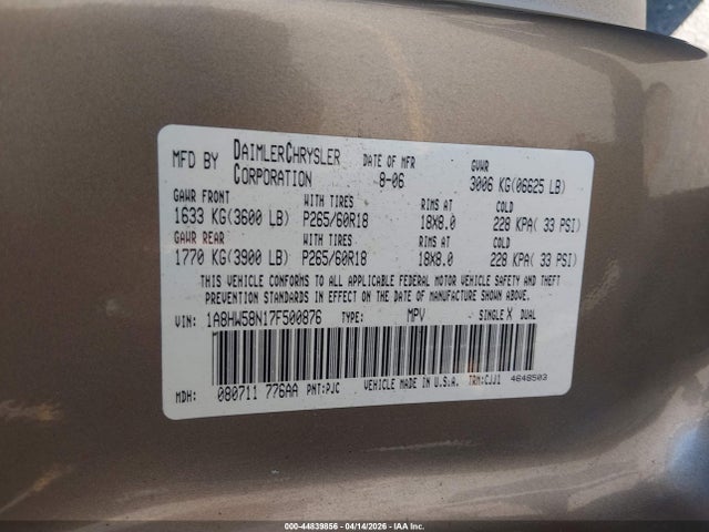Продажа на аукционе авто 2007 Chrysler Aspen Limited, vin: 1A8HW58N17F500876, номер лота: 44839856