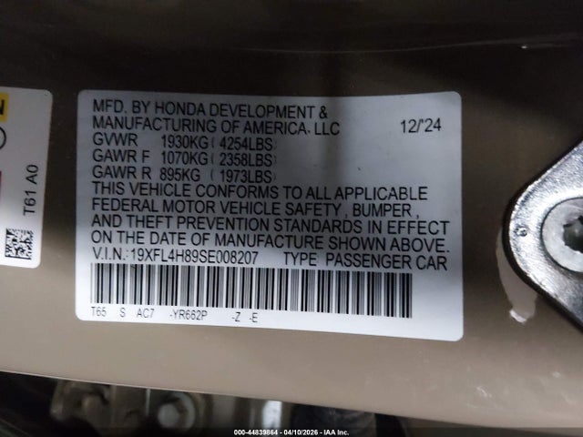 19XFL4H89SE008207 Honda Civic Hybrid Sport