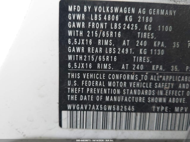 2016 VOLKSWAGEN TIGUAN WVGAV7AX5GW582545 Photo 8