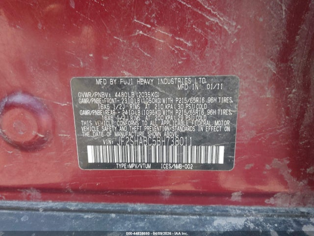 Aukcja sprzedaży 2011 Subaru Forester 2.5x, vin: JF2SHABC5BH738011, numer aukcji: 44839880