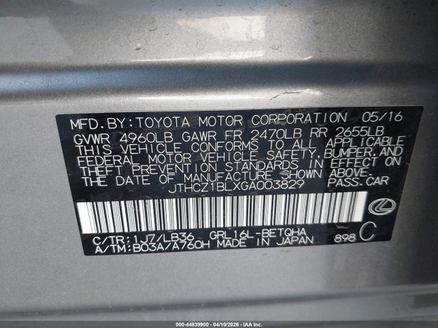 44839900 :رقم المزاد ، JTHCZ1BLXGA003829 vin ، 2016 Lexus Gs 350 مزاد بيع