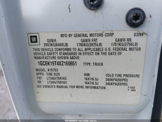1999 CHEVROLET SILVERADO 1500 1GCEK19T4XZ160651 Photo 8