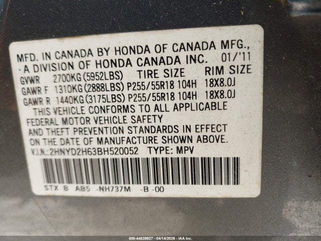Продажа на аукционе авто 2011 Acura Mdx Technology Package, vin: 2HNYD2H63BH520052, номер лота: 44839927