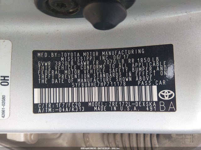 44839938 :رقم المزاد ، 5YFBURHE7HP711178 vin ، 2017 Toyota Corolla Se مزاد بيع