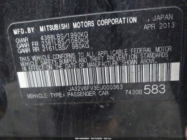 Продаж на аукціоні авто 2014 Mitsubishi Lancer Ralliart, vin: JA32V6FV3EU000363, номер лоту: 44839953
