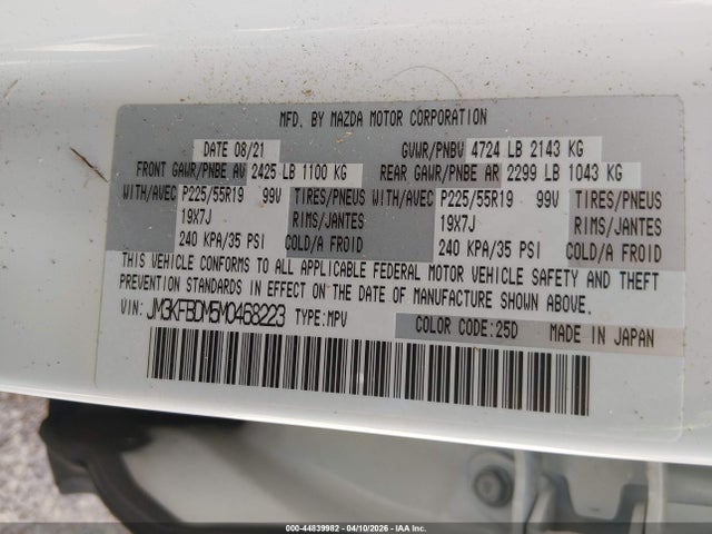 Aukcja sprzedaży 2021 Mazda Cx-5 Grand Touring, vin: JM3KFBDM5M0468223, numer aukcji: 44839982