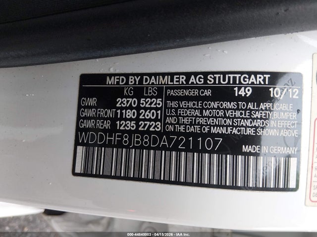Продажа на аукционе авто 2013 Mercedes-benz E 350 4matic, vin: WDDHF8JB8DA721107, номер лота: 44840003