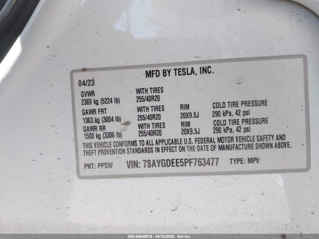 Продажа на аукционе авто 2023 Tesla Model Y Awd/long Range Dual Motor All-wheel Drive, vin: 7SAYGDEE5PF763477, номер лота: 44840019