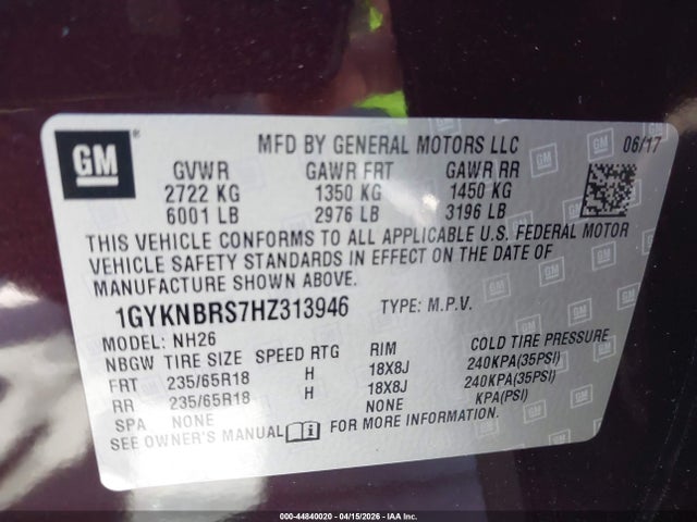 1GYKNBRS7HZ313946 Cadillac XT5 LUXURY