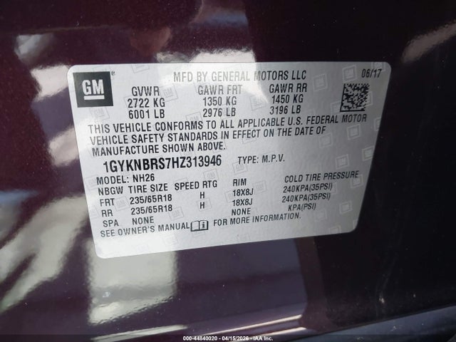 1GYKNBRS7HZ313946 Cadillac XT5 LUXURY