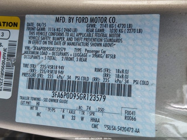 Ford Fusion Titanium 2016 3FA6P0D95GR123579 Image 9