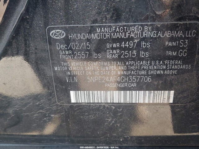 44840031 :رقم المزاد ، 5NPE24AF4GH357706 vin ، 2016 Hyundai Sonata Se مزاد بيع