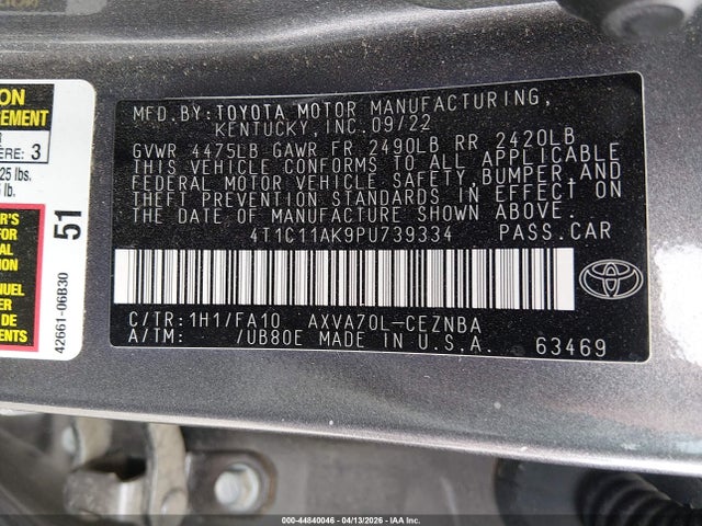 Aukcja sprzedaży 2023 Toyota Camry Le, vin: 4T1C11AK9PU739334, numer aukcji: 44840046