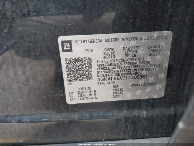 44840047 :رقم المزاد ، 3GKALVEV3LL100361 vin ، 2020 Gmc Terrain Awd Slt مزاد بيع
