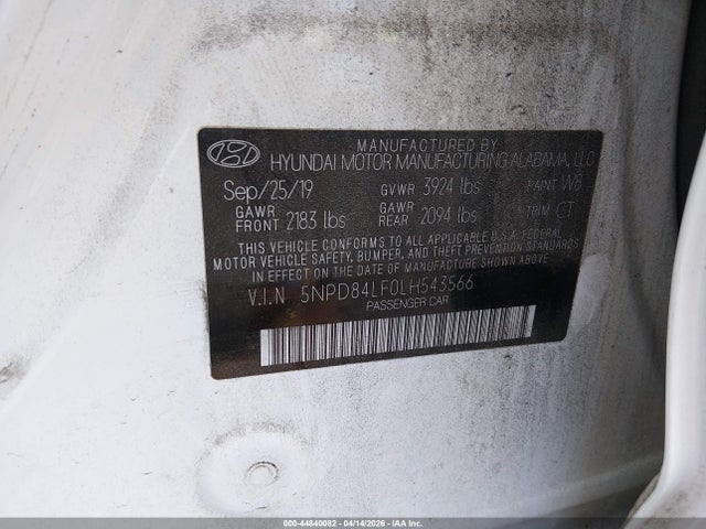 44840082 :رقم المزاد ، 5NPD84LF0LH543566 vin ، 2020 Hyundai Elantra Value Edition مزاد بيع