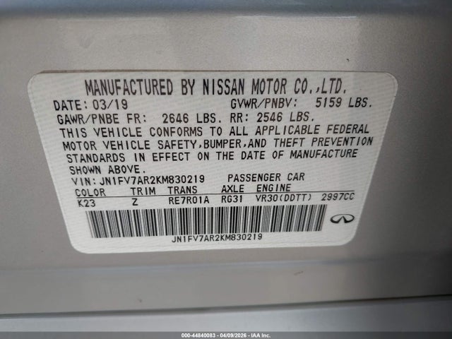 Продажа на аукционе авто 2019 Infiniti Q50 3.0t Red Sport 400, vin: JN1FV7AR2KM830219, номер лота: 44840083