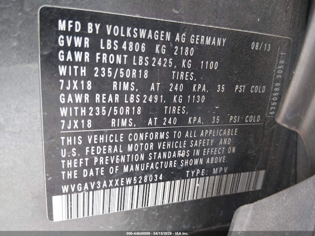 2014 VOLKSWAGEN TIGUAN WVGAV3AXXEW528034 Photo 8