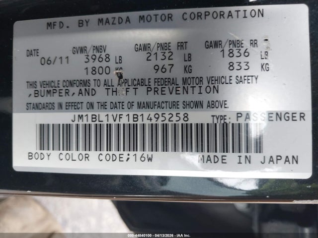 Продажа на аукционе авто 2011 Mazda Mazda3 I Touring, vin: JM1BL1VF1B1495258, номер лота: 44840100