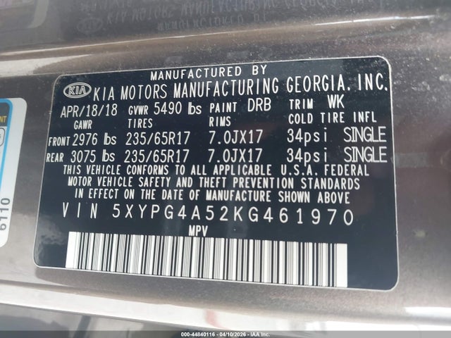 Aukcja sprzedaży 2019 Kia Sorento 3.3l Lx, vin: 5XYPG4A52KG461970, numer aukcji: 44840116