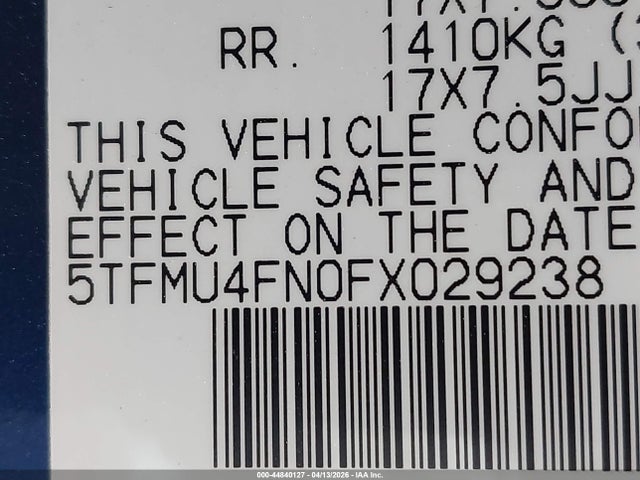 Продажа на аукционе авто 2015 Toyota Tacoma Base V6, vin: 5TFMU4FN0FX029238, номер лота: 44840127