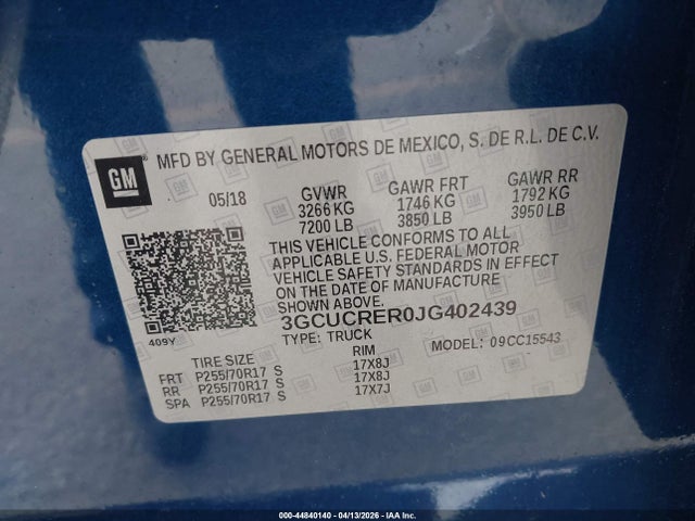 3GCUCRER0JG402439 Chevrolet Silverado 1500 1lt