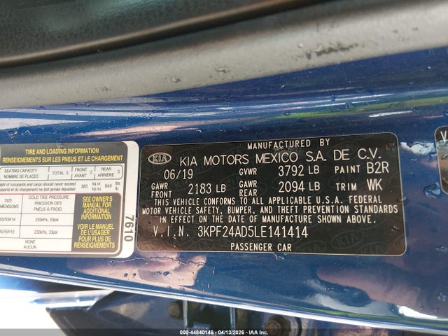 Продажа на аукционе авто 2020 Kia Forte Lxs, vin: 3KPF24AD5LE141414, номер лота: 44840146