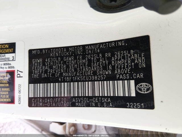 Продаж на аукціоні авто 2014 Toyota Camry Se, vin: 4T1BF1FK5EU398257, номер лоту: 44840170