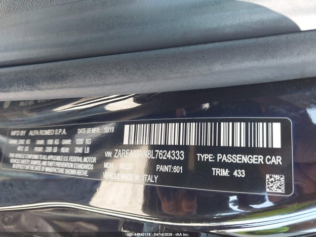 Продажа на аукционе авто 2020 Alfa Romeo Giulia Rwd, vin: ZARFAMAN8L7624333, номер лота: 44840176