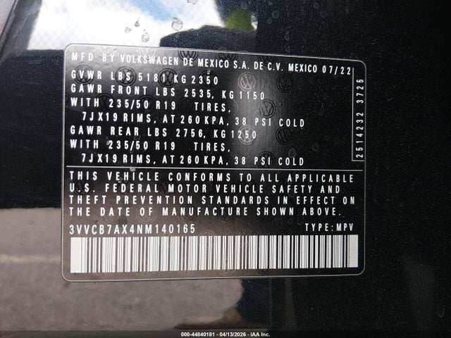 3VVCB7AX4NM140165 Volkswagen Tiguan 2.0t Se R-line Black