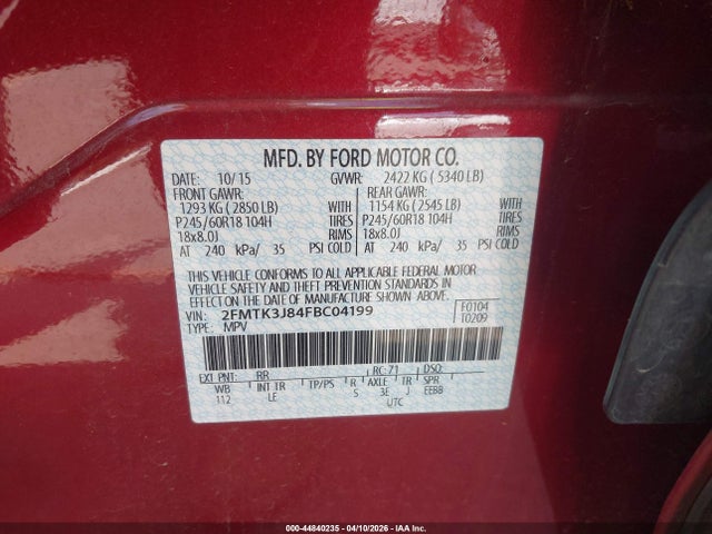 Ford EDGE SEL 2015 2FMTK3J84FBC04199 Image 9