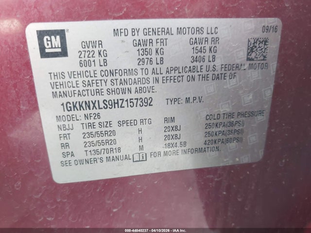 Aukcja sprzedaży 2017 Gmc Acadia Denali, vin: 1GKKNXLS9HZ157392, numer aukcji: 44840237