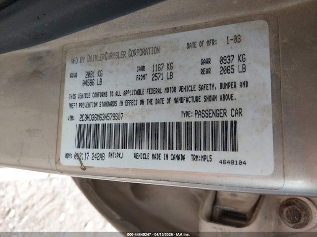 Продажа на аукционе авто 2003 Chrysler Concorde Lxi, vin: 2C3HD36M63H579907, номер лота: 44840247