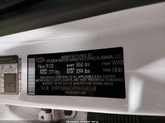 2022 Hyundai Elantra Sel მანქანა იყიდება აუქციონზე, vin: 5NPLM4AG8NH068268, აუქციონის ნომერი: 44840254