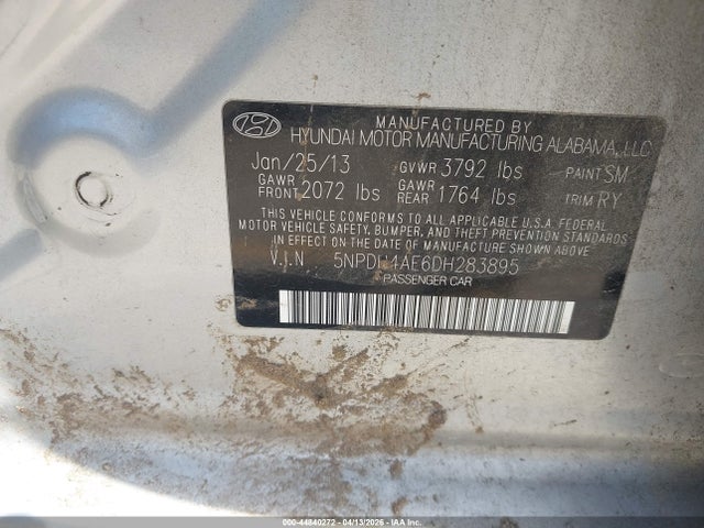 44840272 :رقم المزاد ، 5NPDH4AE6DH283895 vin ، 2013 Hyundai Elantra Limited مزاد بيع