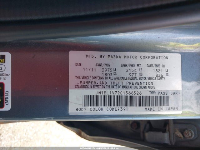 44840274 :رقم المزاد ، JM1BL1V72C1566526 vin ، 2012 Mazda Mazda3 I Touring مزاد بيع