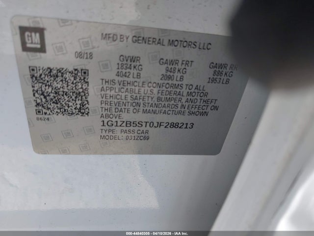 Продажа на аукционе авто 2018 Chevrolet Malibu 1ls, vin: 1G1ZB5ST0JF288213, номер лота: 44840305