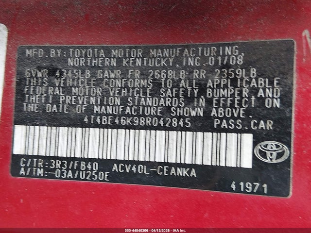 2008 TOYOTA CAMRY 4T4BE46K98R042845 Photo 8