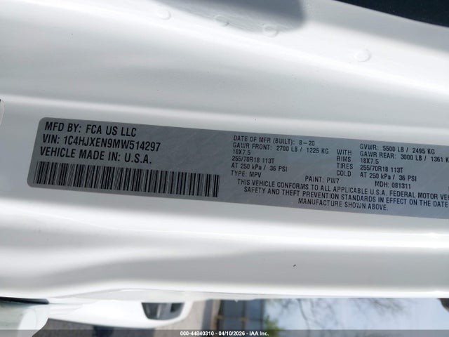 Aukcja sprzedaży 2021 Jeep Wrangler Unlimited Sahara 4x4, vin: 1C4HJXEN9MW514297, numer aukcji: 44840310