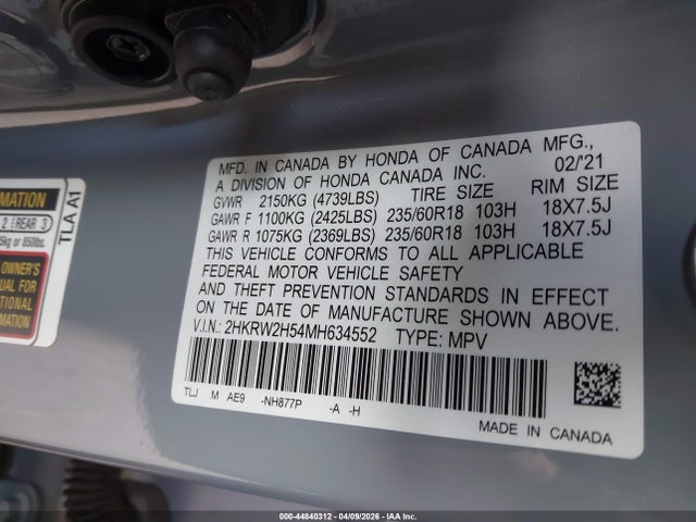 2HKRW2H54MH634552 Honda Cr-v Awd Ex