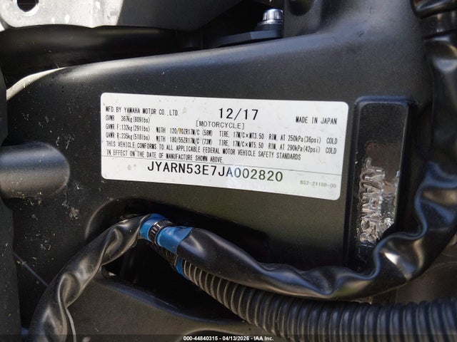 44840315 :رقم المزاد ، JYARN53E7JA002820 vin ، 2018 Yamaha Mt09 مزاد بيع
