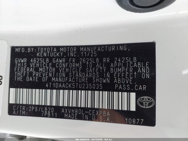 Продаж на аукціоні авто 2026 Toyota Camry Xse, vin: 4T1DAACK5TU235035, номер лоту: 44840330