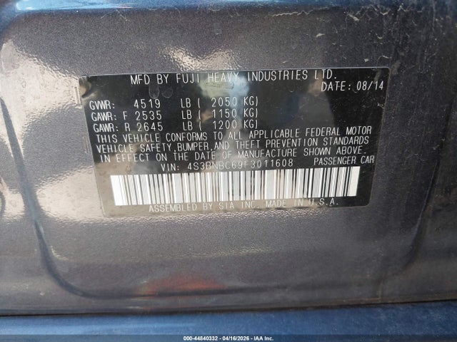 Aukcja sprzedaży 2015 Subaru Legacy 2.5i Premium, vin: 4S3BNBC69F3011608, numer aukcji: 44840332