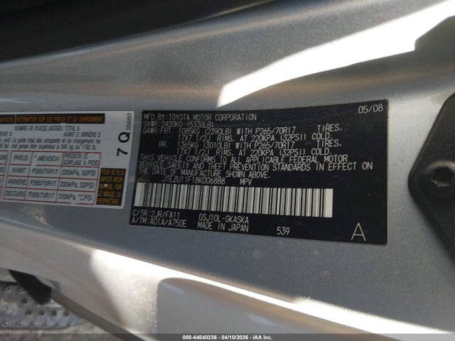 44840336 :رقم المزاد ، JTEZU11F18K006888 vin ، 2008 Toyota Fj Cruiser مزاد بيع