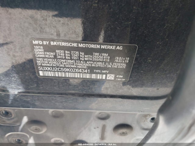 Aukcja sprzedaży 2019 Bmw X6 Xdrive35i, vin: 5UXKU2C59K0Z64341, numer aukcji: 44840358