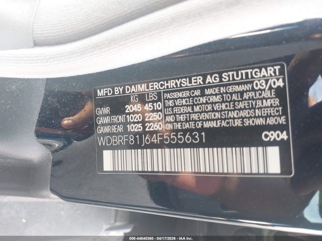 Aukcja sprzedaży 2004 Mercedes-benz C 240 4matic, vin: WDBRF81J64F555631, numer aukcji: 44840360
