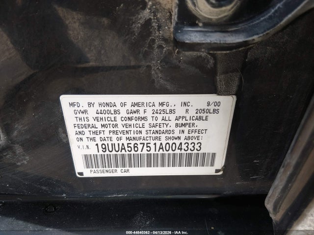 44840362 :رقم المزاد ، 19UUA56751A004333 vin ، 2001 Acura Tl 3.2 مزاد بيع