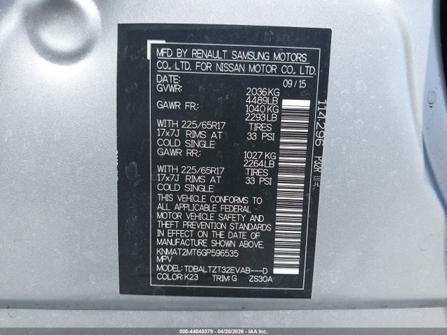 Продажа на аукционе авто 2016 Nissan Rogue Sv, vin: KNMAT2MT6GP596535, номер лота: 44840379