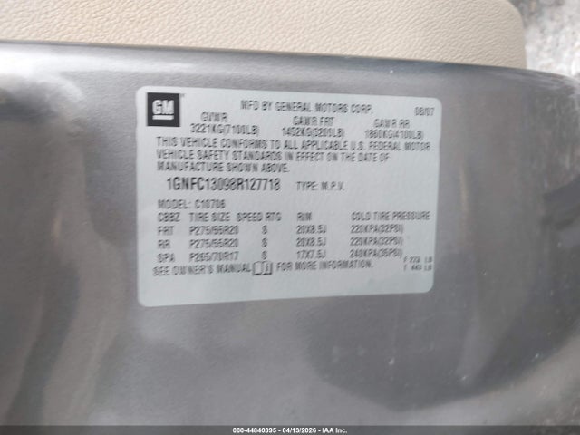 2008 Chevrolet Tahoe Ltz მანქანა იყიდება აუქციონზე, vin: 1GNFC13098R127718, აუქციონის ნომერი: 44840395
