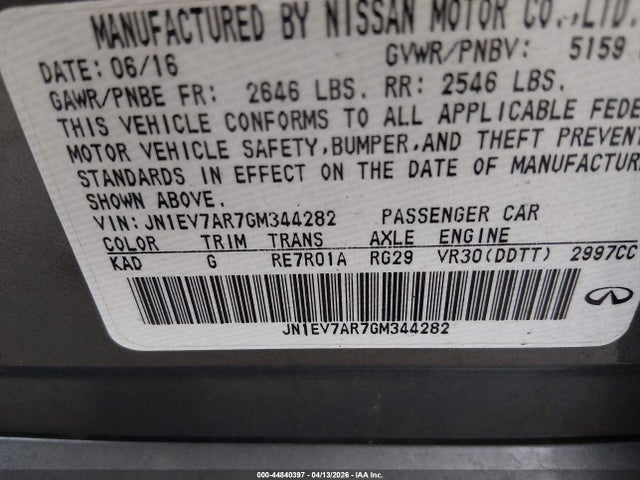 Aukcja sprzedaży 2016 Infiniti Q50 3.0t Premium, vin: JN1EV7AR7GM344282, numer aukcji: 44840397